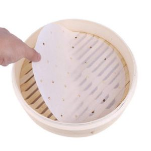 100 Sheet 7 inch Air Fryer Steamer Liners Premium Perforated Wood Pulp Papers Non-Stick Steaming Basket Mat Baking Cooking Paper