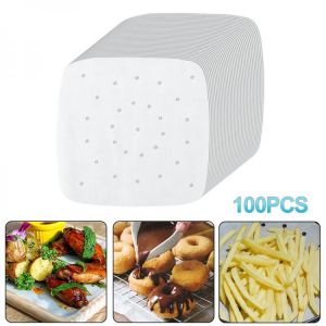 For Steaming Baking 100Pcs 7/8/9 Inch Air Fryer Liners White Kitchen Accessories Pot Oil Paper Perforated Non-stick Mat