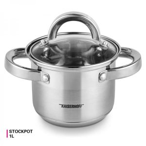 1L Stockpot with Glass Lid Two Side Handle Stainless Steel Saucepan Butter Warmer Induction Cooker