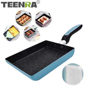 TEENRA Aluminum Alloy Frying Pan Maifan Stone Japanese-style Pan Mini Rectangle Flying Eggs Pot Pizza Pancake Pan Cooking Tool