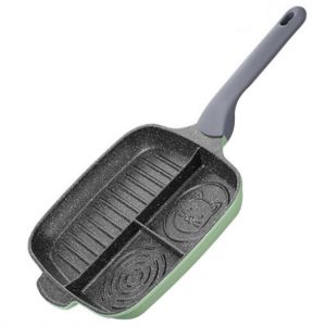 Frying Pan,3 Section Meal Skillet Steak Pan Divided Pan Nonstick Breakfast Frying Grill Pan Baking Pan Breakfast Pan