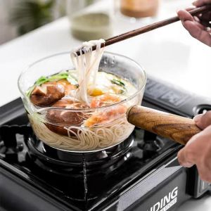 400ml/600ml Glass Pot With Wooden Handle Cooking Heating Milk Soup Porridge Pot Household Open Fire Kitchen Cookware Clay Pot
