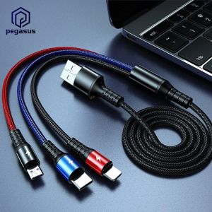 1.2 Meters 5A Super Fast Charging 3 in 1 Male Jack Charging Cable For iPhone Android Type-C
