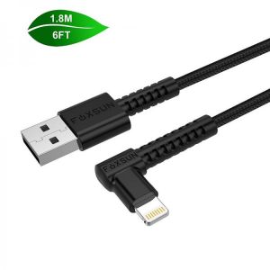 90 Degree for Lightning to USB Cable Nylon Braided, Foxsun 6FT right angle lightning cable for iPhone X/8/8plus/ 7/7 Plus/6S/6/5
