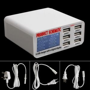 EU/US/UK Plug 6A 6 USB Port Fast Charger HUB Wall Charging Adapter LCD Screen Drop Shipping