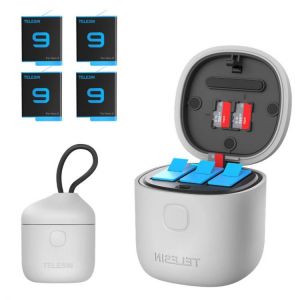 TELESIN 3Pack Battery 1750mAh For GoPro 9 Charger 3 Slots Charger TF Card Reader Storage Charging Box for GoPro Hero 9 Black