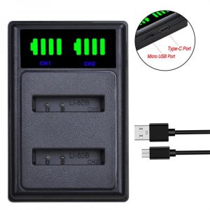 AsperX 1PC D-Li92 Li-50B LED Dual Battery Charger with Type C Port for Olympus u6010 u6020 for Pentax XZ-1 SP-800UZ D-Li92 DLi92