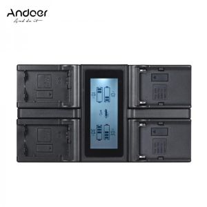 Andoer NP-F970 4-Channel Digital Camera Battery Charger LCD Display for Sony NP-F550 F750 F950 NP-FM50 QM71 with DC Car Charger