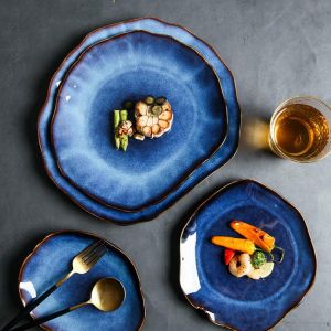 Western Dish Dish Dish Household Ceramic Irregular Soup Bowl Vegetable Bowl Salad Bowl Japanese Dish Dish Tableware