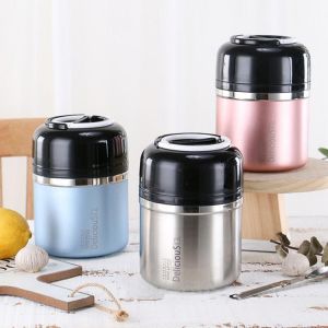 High Quality Double Stainless Steel Thermal Lunch Box Long-term Insulation Bento Box Office School Food Storage Container