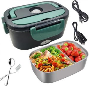 Stainless Steel 2 In 1 Electric Heating Lunch Box 110V 220V 12V 24V Car Office School Food Warmer Container Heater Lunch Box Set