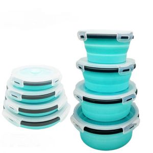 Round Silicone Folding Lunch Box Set Microwave  Portable  Food Container Bowl  Salad Snack With Lid CF-103