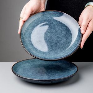 Chinese ceramic plate household flat plate hourglass plate exquisite retro steak plate western dinner plate