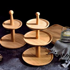 Simple Bamboo Multi-layer Double-layer Dessert Cake Fruit Snacks Plate Tray Home Dining Living Room Modern Cake Stand