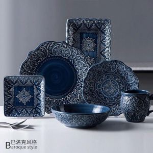 Baroque Style Flat Ware Household Bowl Nordic Ceramic Plate Dishes Creative Personalized Dishes