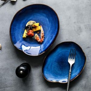 Western Rice Family Plate Ceramic Flat Plate Rice Bowl Dish Salad European Tableware Irregular Dish Dish Dish Bowl