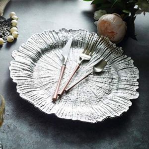 5pcs Gold Silver Charger Plate Plastic Decorative Service Plate Serving Tray Wedding Christmas Party Decor Table Place Settings
