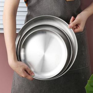 Korean cuisine Silver style stainless steel barbecue disc cake plate Steak round tray Western high-quality tableware Supplies