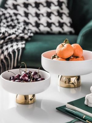 Ceramic Tall Fruit Plate White Round Dessert Cake Plate Tray Table Food Platter Dried Fruit Plate Snack Serving Tray