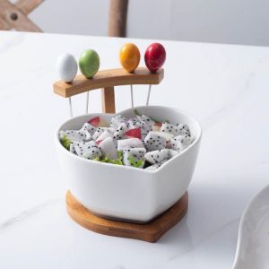 Nordic creative peach heart shape bamboo shelf salad bowl western fruit bowl dessert bowl simple western plate tableware