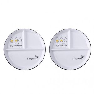 2pcs 3-Grid Plates Diet Dining Plates Food Serving Exquisite Divided Ceramic Plate Dining Plate for Hotel Diet Random Style