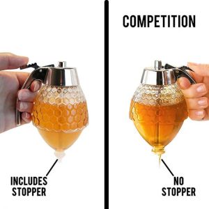 Honey Dispenser Jar Container Cup Juice Syrup Kettle Kitchen Bee Drip Stand Holder Portable Storage Pot
