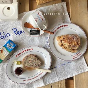 French Style Red and Blue Wiring Strip Ceramic Tableware Set Breakfast Plate Fish Plate Coffee Cup Saucer Pendulum Props