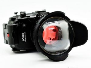 for Sony A5100 16-50mm 130ft underwater Waterproof Housing Case + 67mmFisheye Wide Angle lens Dome Port + Red Diving Filter