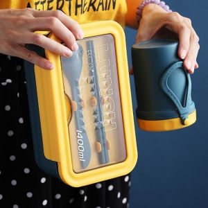 New Microwave Lunch Box Portable Bento Box Japanese Style Leakproof Food Container For Kids And Workers  With Tableware And Bag