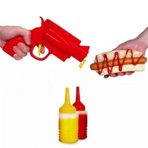 Revolver Gun  Seasoning Jar Original Plastic Sauce Bottle Condiment Dispenser Ketchup Mustard Sauce Bottle Kitchen Cooking Tools