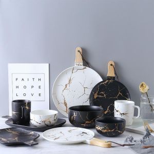 Marble matte gold ceramic tableware dish dishes suit your job disk bowl simple dish bowl