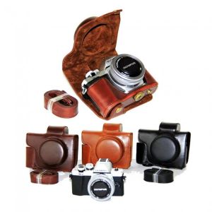 PU Leather Camera Case Cover for Olympus E-M10 Mark II EM10 II MarkII (14-42mm Lens) High Quality + Strap Protective Case
