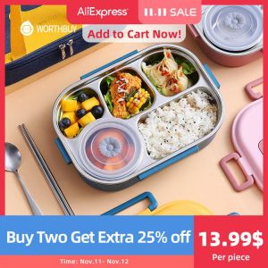 WORTHBUY Japanese Portable Lunch Box 18/8 Stainless Steel Food Container For Kids School Picnic Bento Lunch Box Food Storage Box