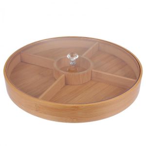 1Pc Food Storage Tray Practical Bamboo Dried Fruit Snack Plate with Lid (Khaki)