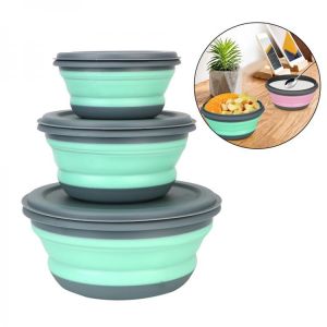 Tableware Set with Lid Folding Lunch Box Food Container Bowl Sets Portable 3Pcs/Set Foldable Salad Bowl Silicone Folding Bowl