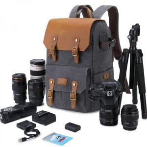 Camera Bag Batik Canvas+Leather Waterproof Camera Backpack DSLR Case Padded Large Photo Bag for Camera Nikon Canon m50 Olympus