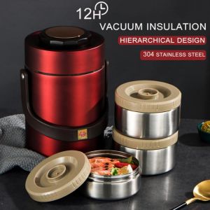 Portable Outdoor Large Capacity 304 Stainless Steel Vacuum Insulation Bento Lunch Box Leak-Proof Food Container Food Thermos