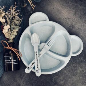 Baby Bowl  Spoon  Fork Feeding Food Cutlery Set Cartoon Bear Kid Dish Dinnerware Anti-scalding  Training Board