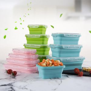 Silicone Folding Bento Box  1/3/4Pc Collapsible Portable Lunch Box for Food Dinnerware Food Container Bowl Lunchbox Tableware