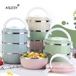 Multi--Layer Lunch Box Portable Stainless Steel Thermal For Food Portable Lunch Box For Kids Picnic Leak-Proof School Tableware