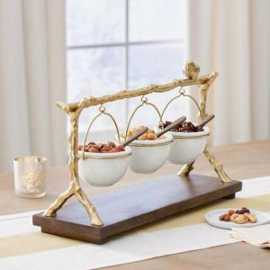 2021 New Gold Oak Branch Snack Bowl Stand Christmas Snack Home Display Party Decoration Candy H1s0