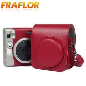 FUJIFILM Instax Mini 90 Neo Classic Camera Case Retro PU Leather Shoulder Strap Camera Bag Crystal PVC Protective Carry Cover