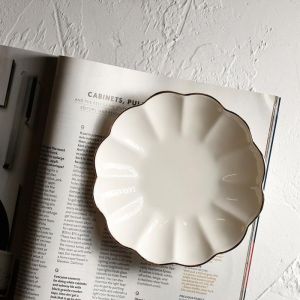 Golden Edge Ceramic Plates White Cute Cake Dish Retro Storage Jewelry Tray Flower Snack Dish Ceramic Espresso Cup Set Tea Cup