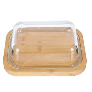 Bamboo Butter Dish Rectangular Cheese Storage Tray Plate Food Container With Glass Lid Keeper Tool Kitchen Tableware