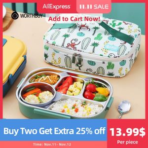 WORTHBUY Portable Kids Lunch Box With Compartment 18/8 Stainless Steel Food Container For Children School Picnic Bento Food Box