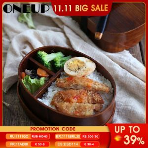 ONEUP 3pcs/set Bento Box Japanese Style Lunch Box For Kids Wood Material Tableware Food Containers With Compartments Healthy