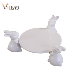 VILEAD Ceramic Cake Stand Fruit Plate Cute Rabbit Afternoon Tea Dessert Home Decor Hotel Restaurant Living Table Decoration