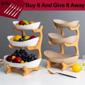 Living Room Home Three-layer Plastic Fruit Plate Snack Dish Creative Modern Dried Fruit Basket Candy  cake stand salad bowl
