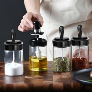 250ml Spice Jar Cap Sealed Cruet Condiment Seasoning Jars Lid Spoon for Spices Pepper Bottles Salt Shakers Kitchen Storage