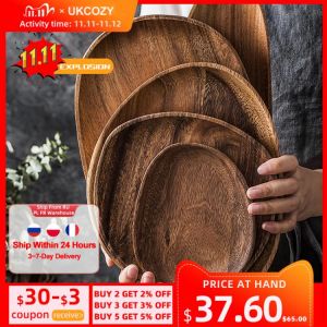 Whole Wood lovesickness Wood Irregular Oval Solid Wood Pan Plate Fruit Dishes Saucer Tea Tray Dessert Dinner Plate Tableware Set